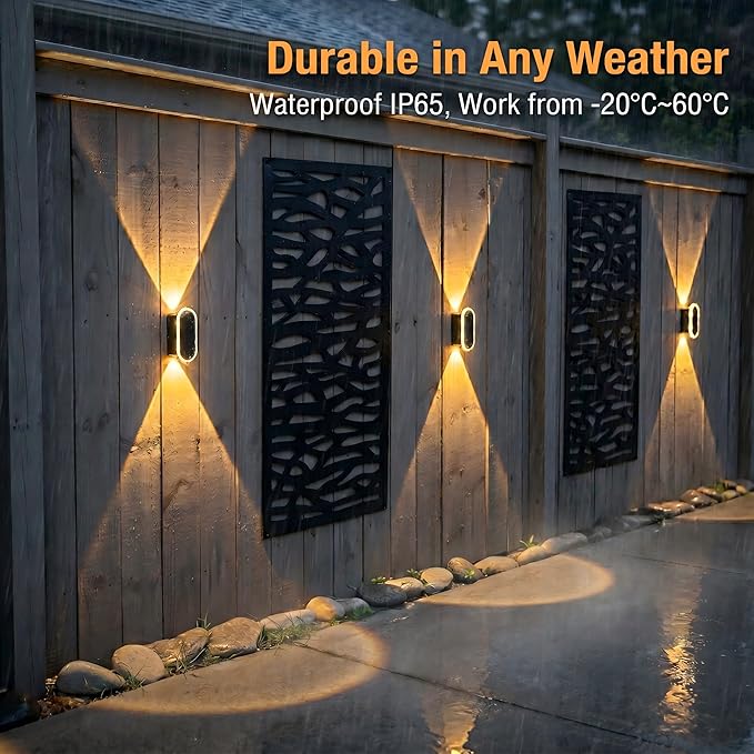 Ellasay Solar Fence Lights Outdoor: 6-Pack Solar Powered Wall Lights Up and Down Waterproof IP65-3 Color Brighter LED Focus Lens SolarLights Dusk to Dawn 12h for Patio/Backyard/Porch/Railing