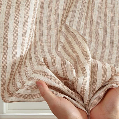 jinchan Striped Linen Kitchen Curtains 20 Inches Length Tier Curtains Farmhouse Modern Cafe Style Small Window Treatments Airy Light Filtering Rod Pocket for Living Room Bathroom 2 Panels Tan