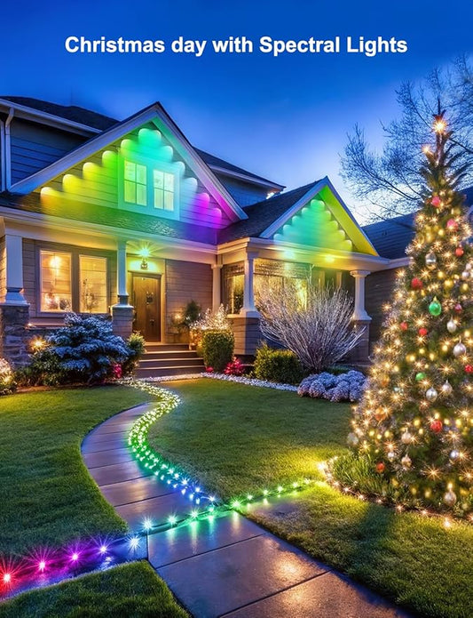 200ft RGB+ IC Permanent Outdoor Lights, Eaves Lights with 100 LED Lights, IP68 Waterproof, Music Sync with Remote Control for Garden Party Decor, Deck, Christmas with Cool White