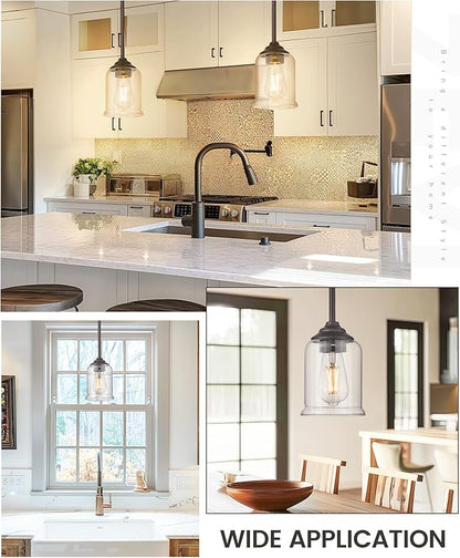 zeyu Farmhouse Pendant Light, 1-Light Pendant Light Fixtures for Kitchen Bedroom, Clear Glass Shade, Oil Rubbed Bronze Finish, ZSL104MIL ORB