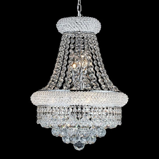 Crystal Chandeliers for Dining Room Light Fixtures Over Table, Empire Style K9 Crystal Chandelier for Living Room, 6 Lights Chrome Luxury Lighting Fixtures for Bedroom Kitchen Island Entryway D15 Inch