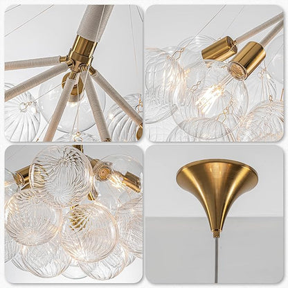 Longree Bubble Chandelier White and Gold 6-Light Dia 24" Swirled Glass Chandeliers Pendant Light Fixture for Kitchen Island, Bedroom, Dining Room