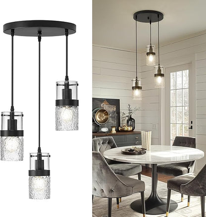 LMS Black 3-Light Pendant Fixtures, Adjustable Kitchen Hanging Light Fixture, Cluster Pendant Lights, LMS-188