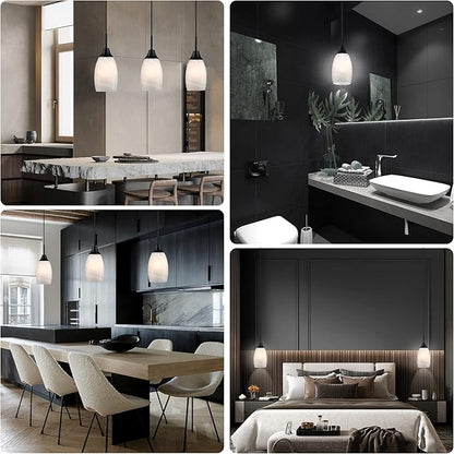 Viinew Mini Glass Pendant Light,1-Light Handblown White Oval Art Glass Hanging Pendant Light for Kitchen Island,Dining Room,Living,Foyer,Hallway, Entry Matte Black Metal