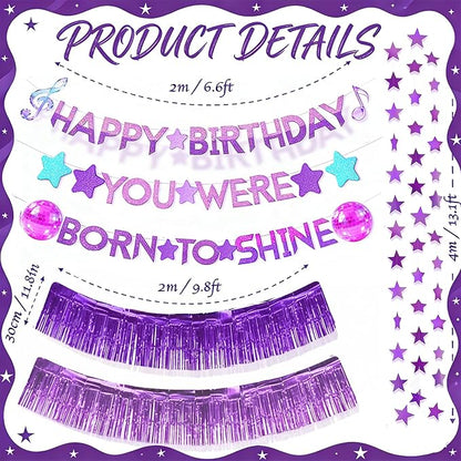 Kpop Happy Birthday Banner Set - Kpop Birthday Party Decorations with Purple Shining Star Garland, Music Idol Party Decor for Girls