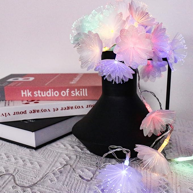 Colorful Flower Fibre Optic Fairy Lights,20LED Starburst Firework String Lights,14 FT Waterproof Fairy Lights Battery Operated for Indoor Outdoor Wedding, Christmas,Garden,Party Decoration