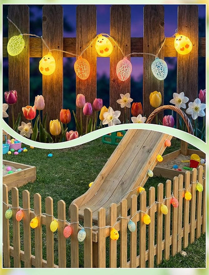 LED Easter Yellow Chicks Cracked Egg String Lights, 8.5Ft Plug in Eggs Lights Indoor Easter Decorations, 10 Multicolor Easter Fairy Lights for Outdoor Party Birthday Garden Spring Home Decor for Kids