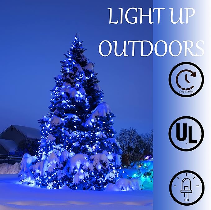 Holiday Essence - Blue LED Christmas String Lights, 100 Count Wire 26.9 Ft Incandescent Patriotic Memorial 4th July Traditional Light Set for Indoor & Outdoor Home Décor, Wedding Lighting Decoration