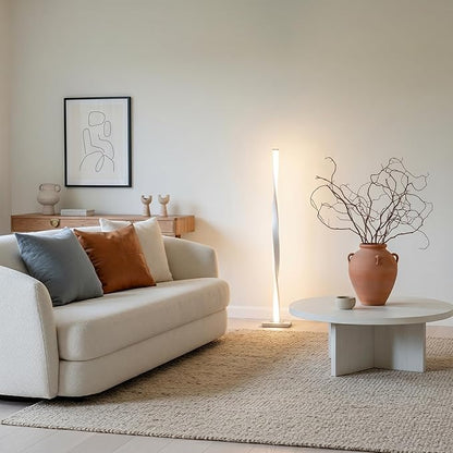 Brightech Helix LED Bright Floor Lamp for Living Rooms & Bedrooms, 48" Tall Pole Lamp, Dimmable Standing Lamp - Platinum Silver