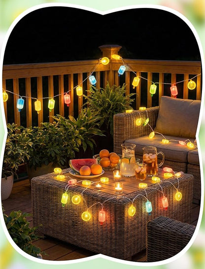 8.5FT Popsicle and Lemon String Lights, Tropical Beach Decorations Lights with 10 Multicolor Popsicle Lemon Bulbs, UL Listed Waterproof Fairy Lights for Summer Party Patio Bedroom Holiday Camping