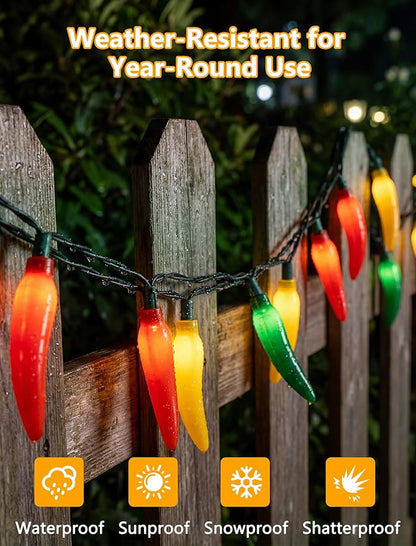 35 LED Multicolor Chili Pepper Lights, 13.6Ft Christmas Outdoor String Lights with Warm White Bulbs, Plug in Fairy Lights for Party Kitchen Patio Garden Decor, Cook Off Decorations for Cinco De Mayo