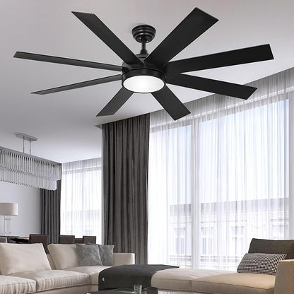 DWVO 60 Inch Black Ceiling Fan with Light and Remote, DC Fanlight for Indoor Outdoor, Modern Ceiling Fan with Reversible 6 Speeds, 3 Color Temperatures, Memory Function, Quiet Motor