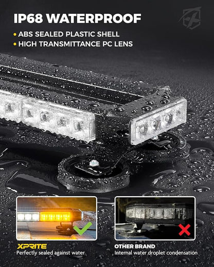 Xprite White Amber LED Rooftop Emergency Strobe Light Bar, 21 Flashing Modes Hazard Caution Warning Beacon Safety Lightbar with Magnetic Base for Construction Vehicles Tow Trucks Snow Plow Vans