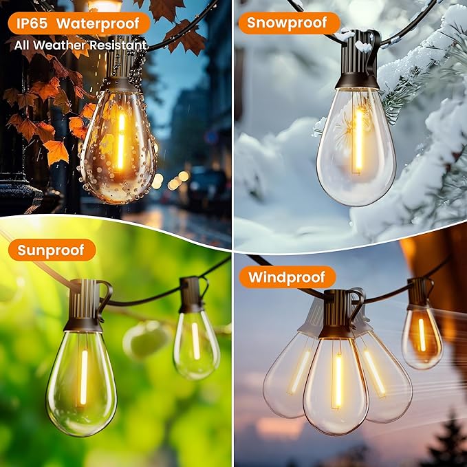 Outdoor String Lights, 25FT Patio Lights with 13 Shatterproof S11 Bulbs (1 Spare), IP65 Waterproof & Connectable, 2200K Warm White LED Hanging Lights for Cafe, Garden, Porch, Party Decor