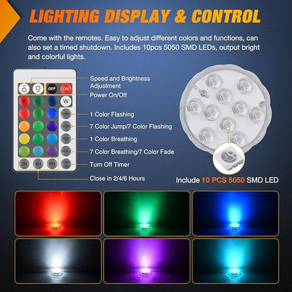 Nilight Marine Boat Light 4 PCS 10LED RGB Wireless Cabin Ambiance Multi Color Exterior Deck Lights Remote Control Submersible for Pontoon Sailboat Yacht Skeeter Fishing Bass Boats