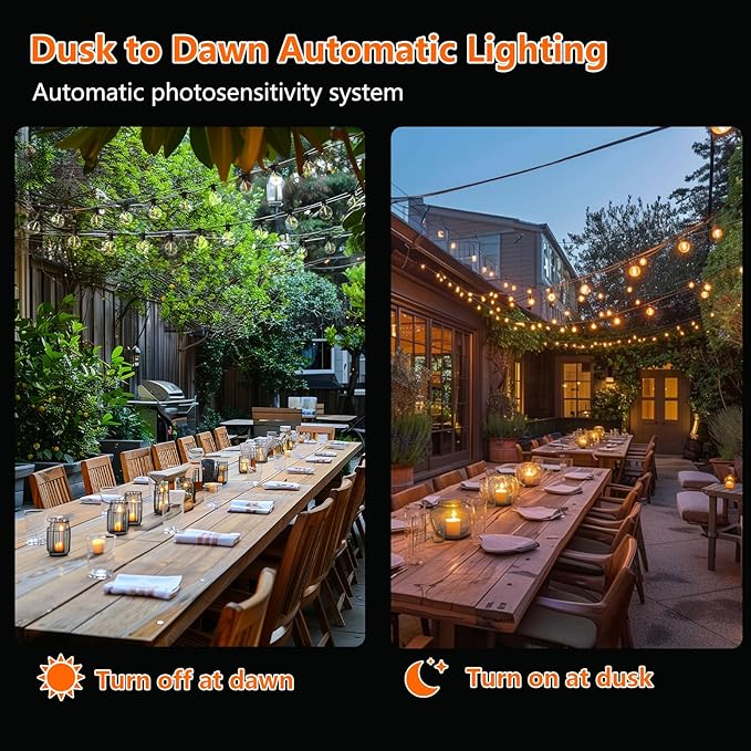 Kawaya Outdoor String Lights, LED Patio Light, Shatterproof Edison Globe Bulbs - IP65 Waterproof Dimmable Hanging Light
