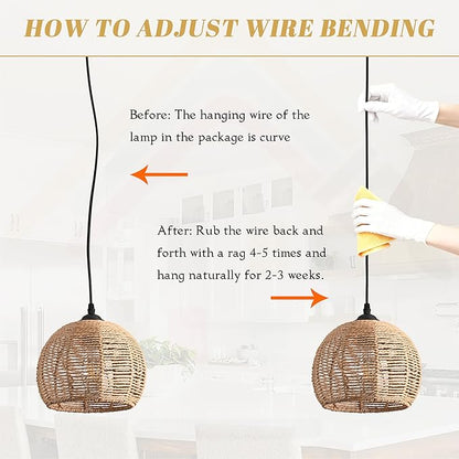 Mini Hemp Rope Woven Pendant Light Woven Light Fixture Boho Chandelier Light Fixture Wicker Pendant Light Rattan Light Pendant Dome Wicker Chandelier for Bedroom Kitchen Island(Bulb Incl.)