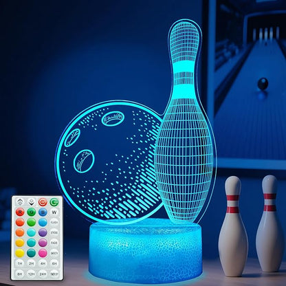 Bowling Night Light, Bowling Gifts 3D Illusion Lamp with 16 Colors Changing, Timer, 4 Flash Modes and Dimmable, Kids Boys Girls Room Decoration, Holiday Xmas Gifts