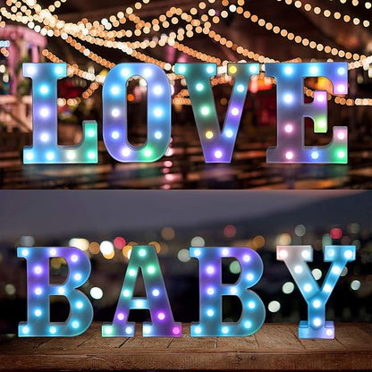 Foaky Colorful LED Letter Lights with Remote,Marquee Light Up Letters Sign for Night Light Wedding/Birthday Party Battery Powered Christmas Lamp Home Bar Decoration(T)