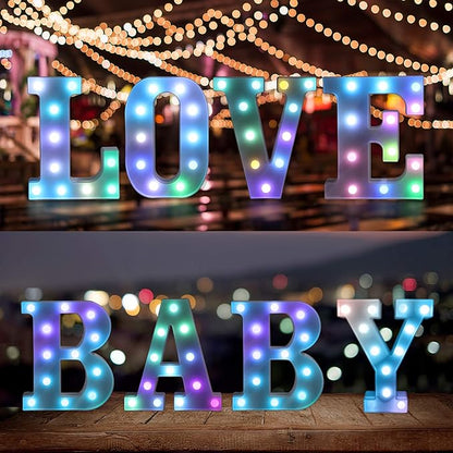 Foaky Colorful LED Letter Lights with Remote,Marquee Light Up Letters Sign for Night Light Wedding/Birthday Party Battery Powered Christmas Lamp Home Bar Decoration(I)