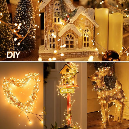 Fairy Lights Plug in, 10Ft 200LEDs String Lights with Remote, 8 Lighting Modes, Copper Wire Waterproof Firecracker Lights for Ceiling Bedroom Wreath Wedding Christmas Tree Decorations, Warm White