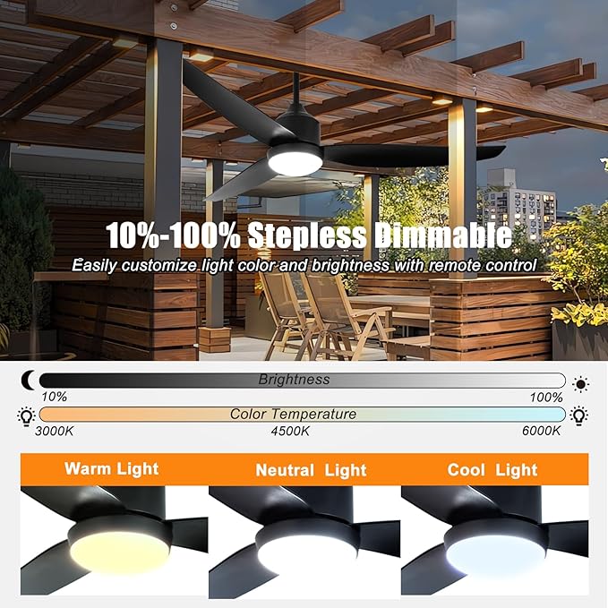 Depuley Outdoor Ceiling Fan with Light: 52 Inch Gazebo Fan Outdoor Hanging - Plug in Waterproof Fans with Lights for Patio - Dimmable Remote App Control Black