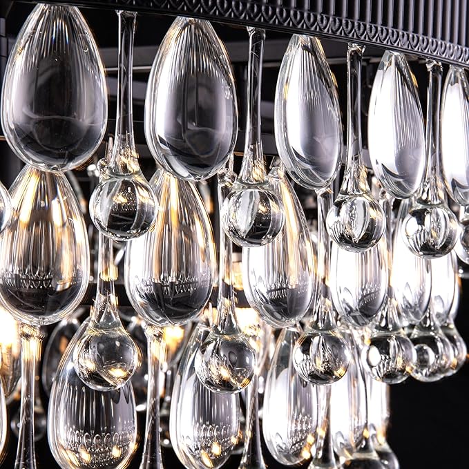 TOCHIC Crystal Chandeliers, 6-Light 3 Tiers Black Crystal Chandelier Light, Modern Farmhouse Luxury Light Fixture for Bedroom, Dining Room, Kitchen Island, Living Room, Entryway, 28"