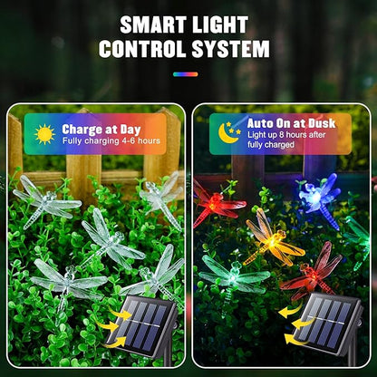 JMEXSUSS Dragonfly Solar String Lights Outdoor, 25.6FT 30 LED Waterproof Solar Fairy Lights, Solar Lights Outdoor for Garden Patio Yard Decorations, Dragonfly