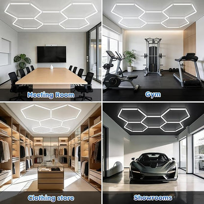 ALLYES Hexagon Garage Lights,156W 18720LM,5 Hexagon LED Garage Lights 6500K, Premium PC Material, DIY Installation for Garage Workshop,Shop,Salon,Gym