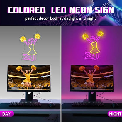 OkiyiD Cheerleading Neon Sign, Dimmable LED Wall Art for Cheerleaders, Girls, Women, Ideal for Bedroom, Dance Studio, Club Decor with USB Power and Hanging Kit