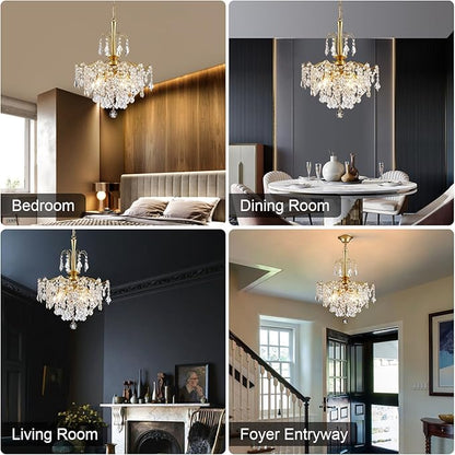 Crystal Chandeliers for Dining Room, Modern Gold Chandelier Light Fixture, Crystal Kitchen Ceiling Hanging Pendant Light 6 Lights for Living Room Hallway Bathroom Bedroom Foyer
