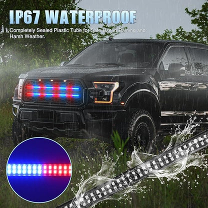 Nilight 2PCS 24 inch Truck Grille Strobe Lights Strip 384 LED Emergency Light Red Blue Flexible Side Flashing Warning Caution Safety Waterproof Lighting Kit for Trucks Tow Plow Construction Vehicles