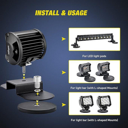 Nilight 2PCS Magnetic Base Light Bar Mounts Universal Fit Strong Sucker Holder W/Rubber Boot for LED Pod Work Lights Auxiliary Driving Lamp on Roof Hood of Off Road Truck SUV Tractor Golf Cart Boats