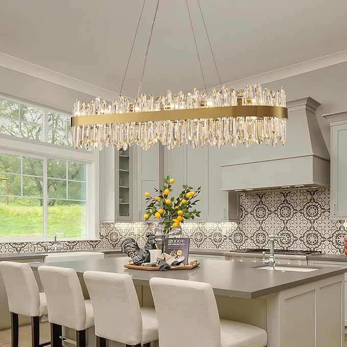 Gold Oval Crystal Chandelier L45.3 inch, 24-Lights Gold Chandeliers Modern Crystal Chandelier Pendant Light Fixture G9 Lights Pendant Ceiling Light for Dining Living Room Kitchen Island