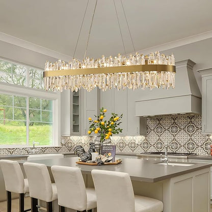 Gold Oval Crystal Chandelier L45.3 inch, 24-Lights Gold Chandeliers Modern Crystal Chandelier Pendant Light Fixture G9 Lights Pendant Ceiling Light for Dining Living Room Kitchen Island
