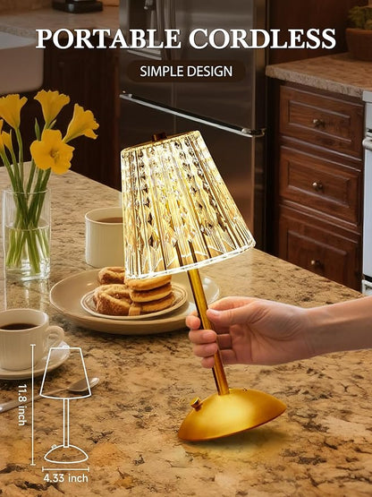 Upgraded Nightstand Lamps Set of 2, 3 Colors Dimmable Crystal Table Lamp Gold Lamp, Touch Lamp Bedroom Lamps, Rechargeable Small Lamp, Bedside Lamps Set of 2 for Bedroom Living Room Bathroom Hotel Bar