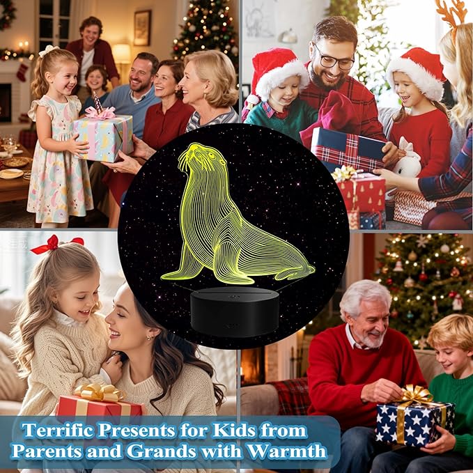 Seal 3D Night Light, Seal Gifts with Remote Control, 16 RGB Colors, 4 Flashing Modes, Timer, Dimmable, Seal Animal Toys, Stuff and Ornament for for Holiday Birthday Christmas