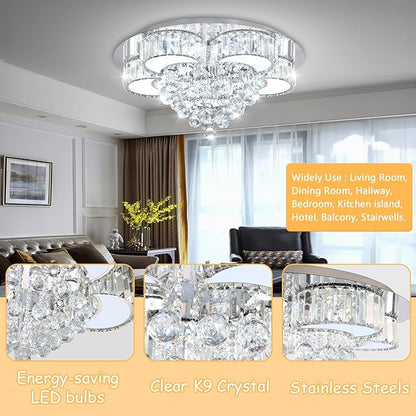 Modern Crystal Chandeliers for Dining Room LED Dimmable Light Fixtures Flush Mount Light Living Room Bedrooms