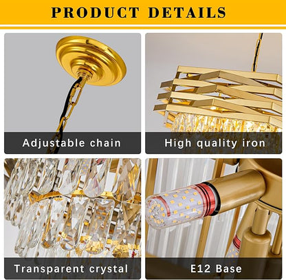 15.75" Gold Crystal Chandelier 5-Light Modern Crystal Pendant Light 3-Tier Luxury K9 Hanging Dining Room Lighting Fixtures for Bedroom Living Room Office Hallway Foyer Entryway Kitchen Sink