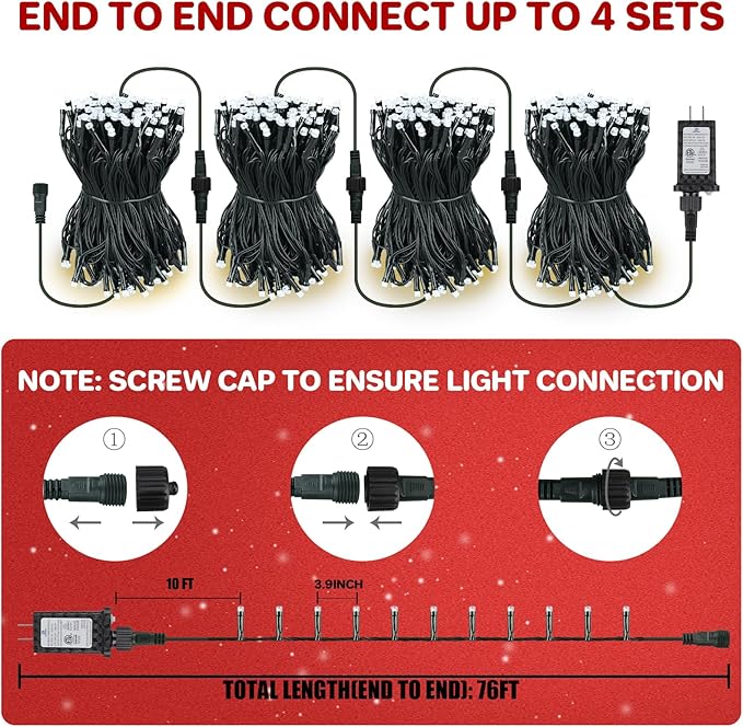 33FT Christmas Decorative Mini Lights, 100 LED Green Wire Fairy Starry String Lights Plug in, Timer & Memory & 8 Modes, for Indoor Outdoor Xmas Tree Wedding Party Decoration, Cool White