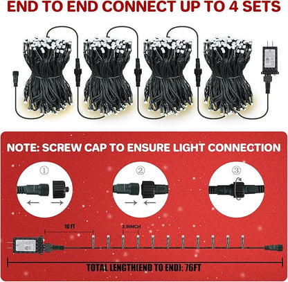 66FT 200 LED Christmas Lights with Timer, Twinkle Fairy Lights String with 8 Flashing Modes String Lights for Indoor Bedroom Outdoor Christmas Trees Garland Wreath Holiday Decorations, Cool White