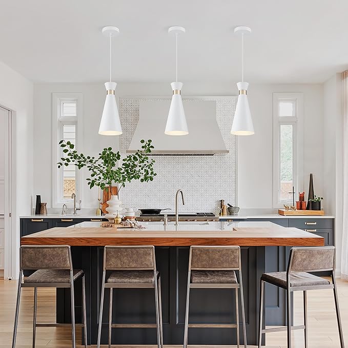 2026 New Pendant Lights Kitchen Island Lighting, 5.9"D x 13"H Gold & White Cone Shape, Mini Mid Century Modern Pendant Light Fixtures, Kitchen Pendant Lighting over Island Lights for Sink Dining Room