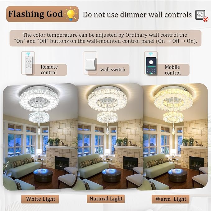 Flashing God Dia 16" Mini Chandelier Modern Crystal Chandeliers for Hallway LED Dimmable Flush Mount Ceiling Light for Dining Room Living Room Bedroom