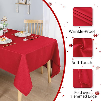 Hiasan 60 X 120 Inch Rectangle Textured Tablecloth - Waterproof Spillproof Antiwrinkle Jacquard Table Cloth for Kitchen and Dining Dinner, Outdoor Picnic, Holiday and Parties, Red