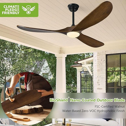 Haipeel 52 Inch Outdoor Ceiling Fans with Lights, Dimmable Solid Wood Ceiling Fan with Light and Remote Control 3 Blades Rustic Propeller Ceiling Fans for Patios Indoor Bedroom, Oil Rubbed Bronze