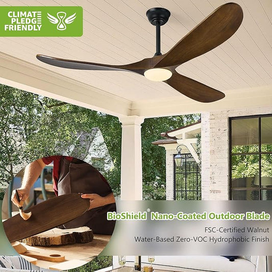 Haipeel 52 Inch Outdoor Ceiling Fans with Lights, Dimmable Solid Wood Ceiling Fan with Light and Remote Control 3 Blades Rustic Propeller Ceiling Fans for Patios Indoor Bedroom, Oil Rubbed Bronze