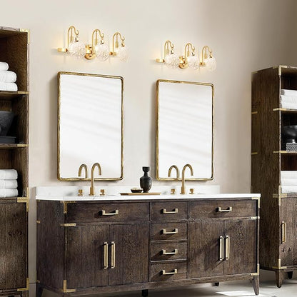 WUZUPS 3-Light Bathroom Light Fixture Over Mirror Morden Vanity Wall Sconces Clear Glass Shade for Bedroom Living Room, E12 Base, Brass Gold