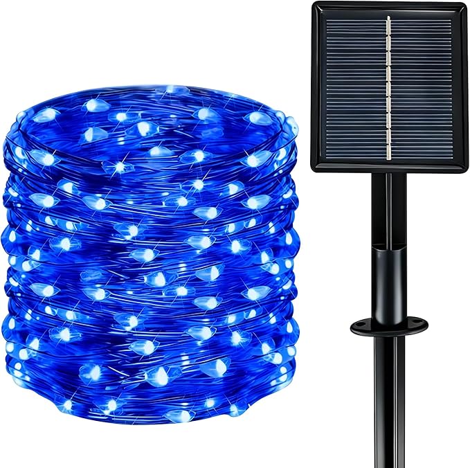 Solar String Lights Outdoor Waterproof 33ft 100LED 8 Modes Twinkle Lights Solar Fairy Lights for Patio, Garden Yard Party Wedding Tree Christmas Halloween Decoration, Blue