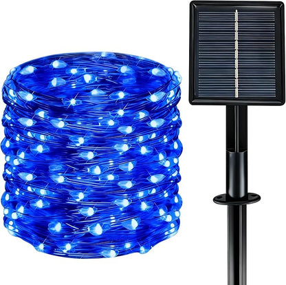 Solar String Lights Outdoor Waterproof 33ft 100LED 8 Modes Twinkle Lights Solar Fairy Lights for Patio, Garden Yard Party Wedding Tree Christmas Halloween Decoration, Blue