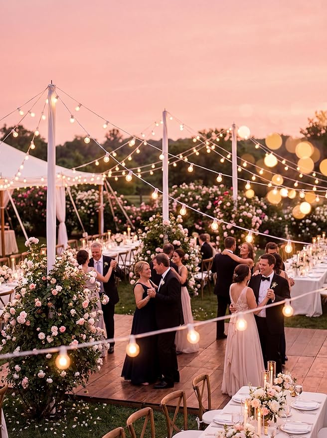 25FT G40 LED Frosted Outdoor String Lights, Globe String Lights with 27 Edison Shatterproof Bulbs(2 Spare), Decorative Lights for Bedroom Bistro Café Wedding, Warm White, White Wire